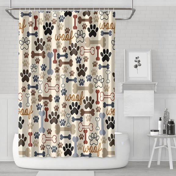 Paw Prints and Bones Shower Curtain 72"x72" ,Bathroom Decorative Shower Curtains Set with 12 Hooks,Modern Waterproof Washable Shower Curtain
