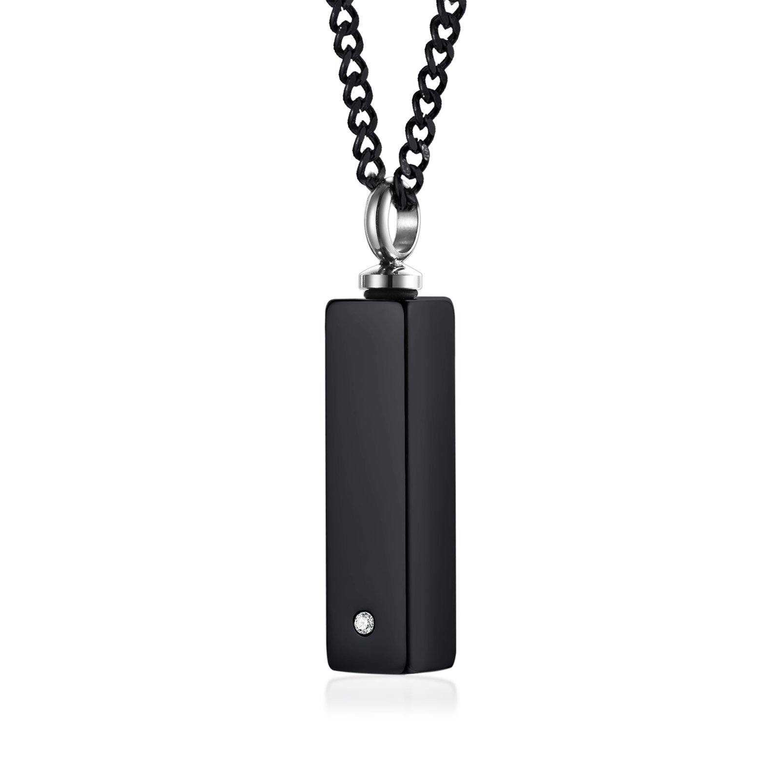 Vnox Urn Necklace for Ashes, Rhinestone Vertical Bar Cremation Keepsakes Necklace for Ashes, Black Stainless Steel Urn Jewelry for Men