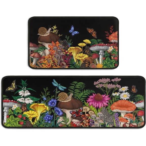 Mushroom Kitchen Rug Sets of 2 Piece Non Slip Kitchen Rugs and Mats Washable Kitchen Mats for Kitchen Floor Mat Carpet Runner Rugs for Hallway Laundry Decor 17”x30“ 17'''' X 47''''