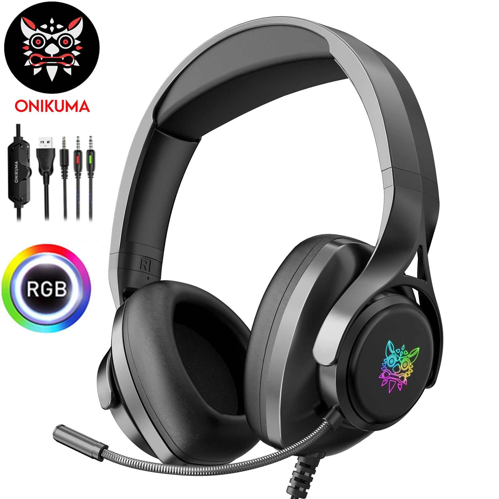 Haiku hensigt udpege Gaming Headset, ONIKUMA X16 Stereo Bass Surround RGB Noise Cancelling Over  Ear Gaming Headphones with Mic, for PS4 Xbox One PC Nintendo Switch Tablet  Smartphone - Walmart.com
