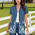 thumbnail image 2 of UVEASISHA Floral Open Front Cardigan for Women Short Sleeve V Neck Sweaters Elegant Lightweight Office Wear Tops with Pockets Blue XXL, 2 of 5