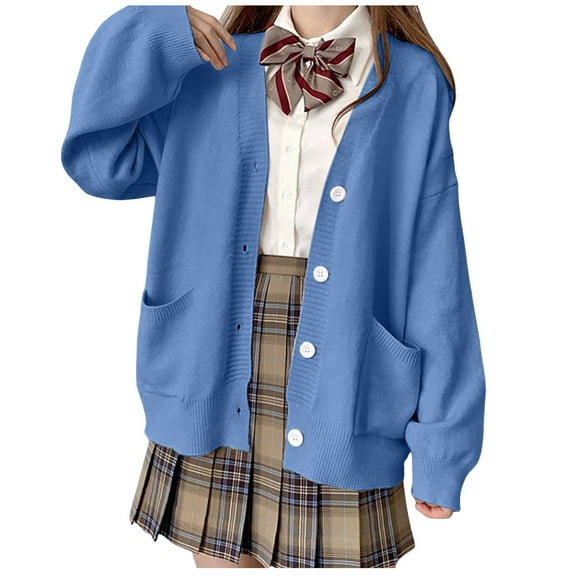 Womens Japanese Cute Knitted Cardigan Sweater Long Sleeve Button Down School Jacket