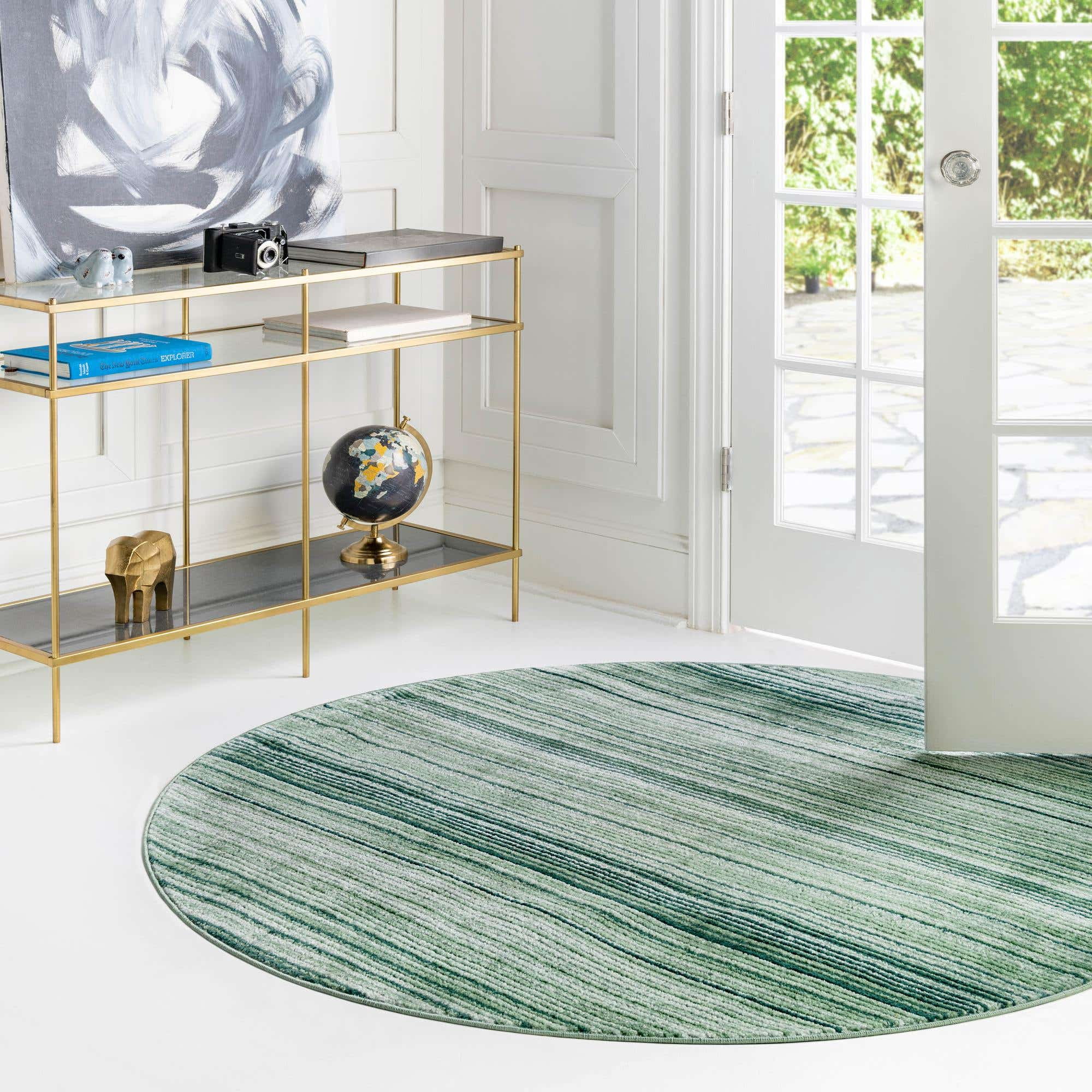 Rugs.com Gemstone Collection Rug – 3' 2 Round Green Medium Rug Perfect For Kitchens, Dining Rooms