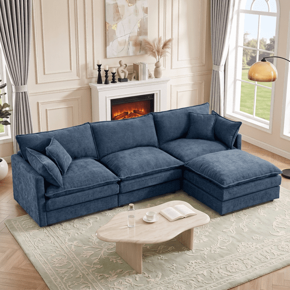 Eyisean 102" Chenille 3-Seater Modular Sectional Sofa Set, Modern L Shaped Sofa with Ottoman, Comfy Upholstered Cloud Couch with Pillows, Deep Seat Sleeper Couches for Living Room, Easy Assembly