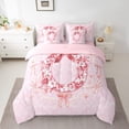 thumbnail image 2 of Castle Fairy Initial Monogrammed 7-Piece Bedding Comforter Set,Pink Bow King Bedding Sets,Floral Flower Ultra Soft Bed Sheets,Super Cozy Alphabet Bedroom Decorative, 2 of 7