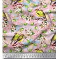 thumbnail image 1 of Soimoi Pink Polyester Crepe Fabric Leaves,Peach Floral & American Robin Bird Printed Craft Fabric by The Yard 42 Inch Wide, 1 of 1