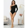 thumbnail image 4 of Unique Bargains Women's One Piece One Shoulder Stretchy Long Sleeve Bodysuits M Black, 4 of 6
