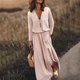thumbnail image 4 of Gibobby Vestido de punto trenzado Vestido de suéter con cremallera en la cintura de manga larga de otoño de color sólido para mujer con cuello en V(Rosa,XL), 4 of 5