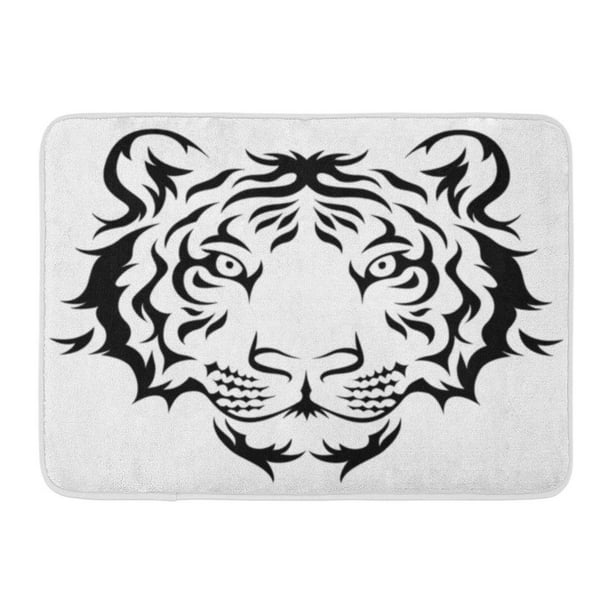 GODPOK Bengal Face Tigers Head Tribal Tattoo Design Black White Animal  Mascot Rug Doormat Bath Mat  inch 