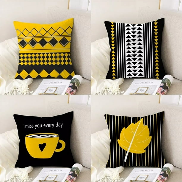 Juego De Fundas De Almohadas Estampadas 45 45cm 4 Piezas Liso Amarillo Con Negro Hoja Walmart en linea