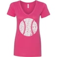 thumbnail image 3 of Inktastic Distressed Baseball in White Women's V-Neck T-Shirt, 3 of 5