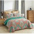 thumbnail image 2 of JML Quilt Set 3 Piece, Embossed Bedspread Bedding Set with 2 Shams, Queen, TurquoIse & Tangerine, 2 of 6