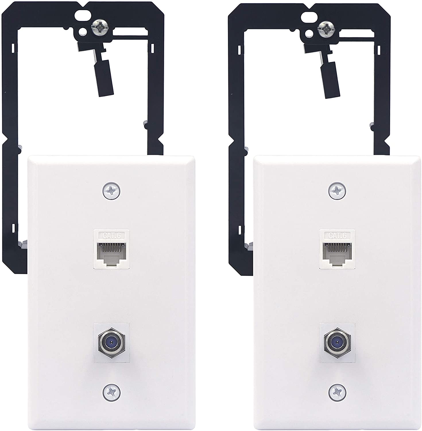 100-Pack 2-Port Keystone Faceplates White - For Cat5, Cat6, RJ45, RG6 - TUFF JACKS