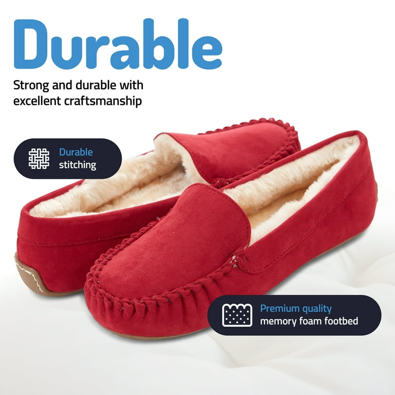 Floopi Women s Indoor Outdoor Faux Fur Lined Basic Moccasins Slipper With Memory Foam Medium Width