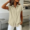 thumbnail image 4 of Lenpel Button down Shirts for Women Short Sleeve Collared Striped Cotton Linen Tops Business Casual Blouses, 4 of 6
