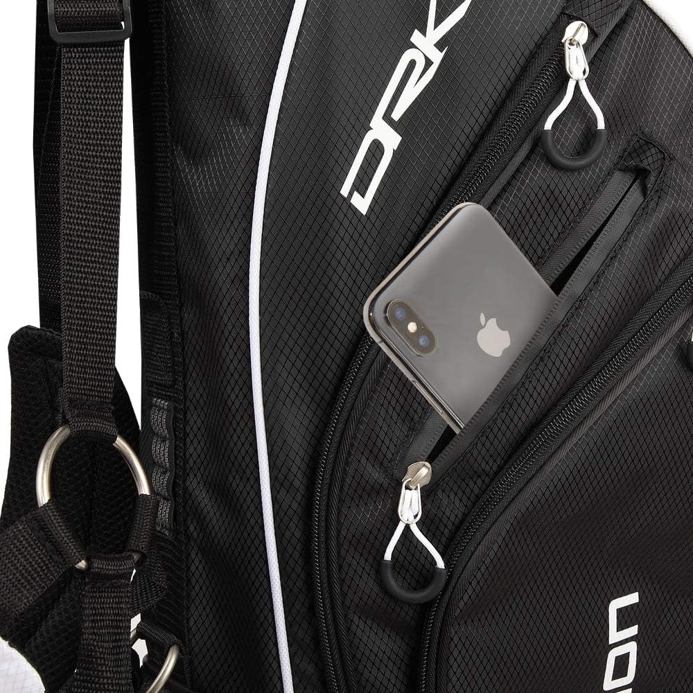 Prosimmon, Golf DRK 7 In., Lightweight Golf Stand Bag with Dual Straps Black and White