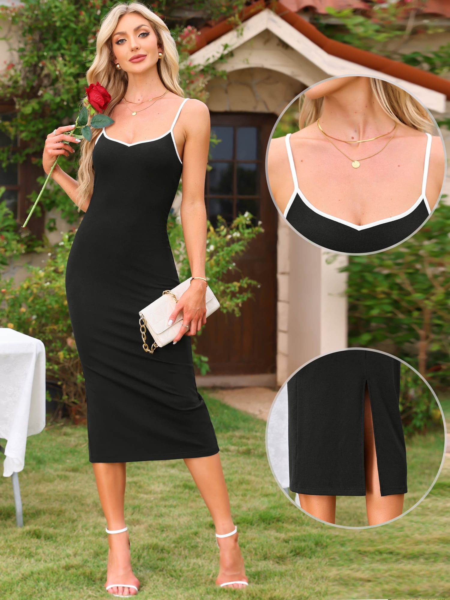 DARING DIVA Women's Elegant Spaghetti Straps Sweetheart Neck Maxi Dress M Black