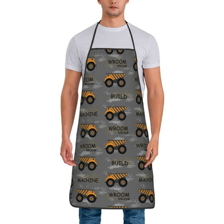 

Naloa 1Pack Adjustable Bib Apron Waterdrop Resistant Cooking Kitchen Aprons for Women Men Chef Construction Machines Print