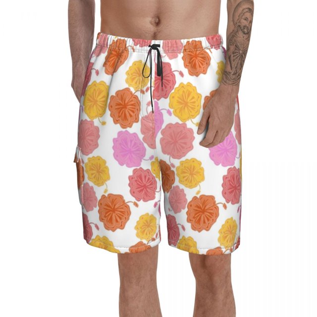 Hibiscus Board Shorts Funny Beach Swimming Trunks Polyester Men Swim Trunks