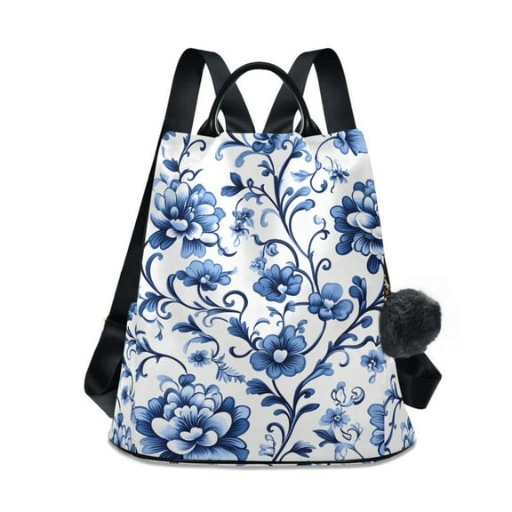 Travel Backpack for Women Large Capacity College Bags Multi-pocket Casual Daypacks 15 Inch Hand Drawn Whale Stars Floral with Blue Flowers