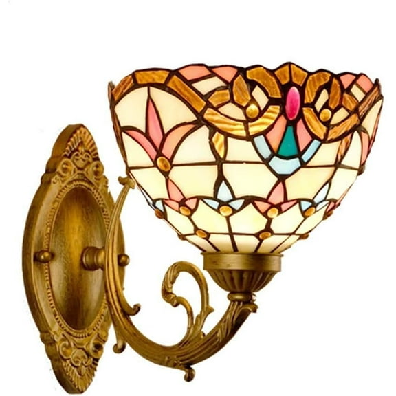 Artistic Style Baroque Wall Lamp LED Stained Glass Wall Sconce Lights Metal Base LED Bathroom Mirror Lights for Living Room/Bedroom/Hallway, E27, 110V-240V
