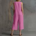 thumbnail image 5 of Guluxicc Women's Linen Capri Jumpsuit Crewneck Sleeveless Button down Loose Wide Leg Jumpsuits Summer Casual Beach Vacation Outfits, 5 of 6