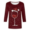 thumbnail image 4 of Fiaer Christmas Women T Shirts Shine Glass Trendy Tshirts Xmas 3/4 Sleeve Crew Neck Oversized Leisure Comfort Tops L, 4 of 5