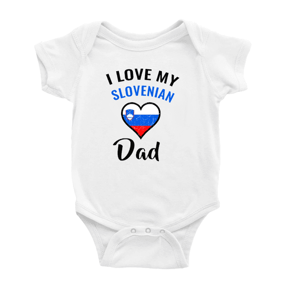 I Love My Slovenian Dad Heart Flag Baby Clothes For Boy Girl (White, 3-6 Months)