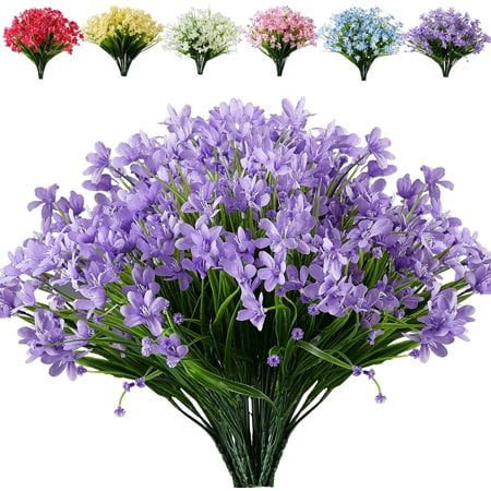 10 Bundles Artificial Flowers Fake Daffodils Flowers UV Resistant No Fade Faux Greenery Faux Plastic Lotus for Wedding Garden Hanging Planter Indoor Porch Patio Office Home Decoration Purple