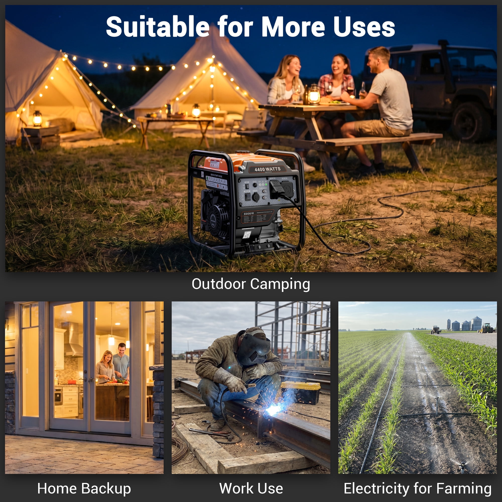 Efurden 4400-Watt Portable Inverter Generator, Gas Powered Generator with ECO Mode for Home Use and Camping, RV Ready, Low Noise