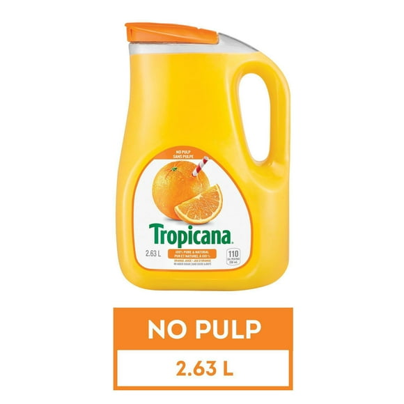 Tropicana 100% Orange Juice - No Pulp, 2.63L Bottle, 2.63L