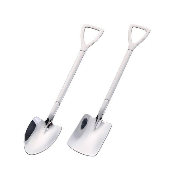 2PCS Stainless Steel Shovel Spoons - Long Handle for Dessert, Coffee, Tea Leaf ,Fun and Cute Design - Strong and Easy to Clean - Ideal for Home, Kitchen, Hotel, Canteen Silver