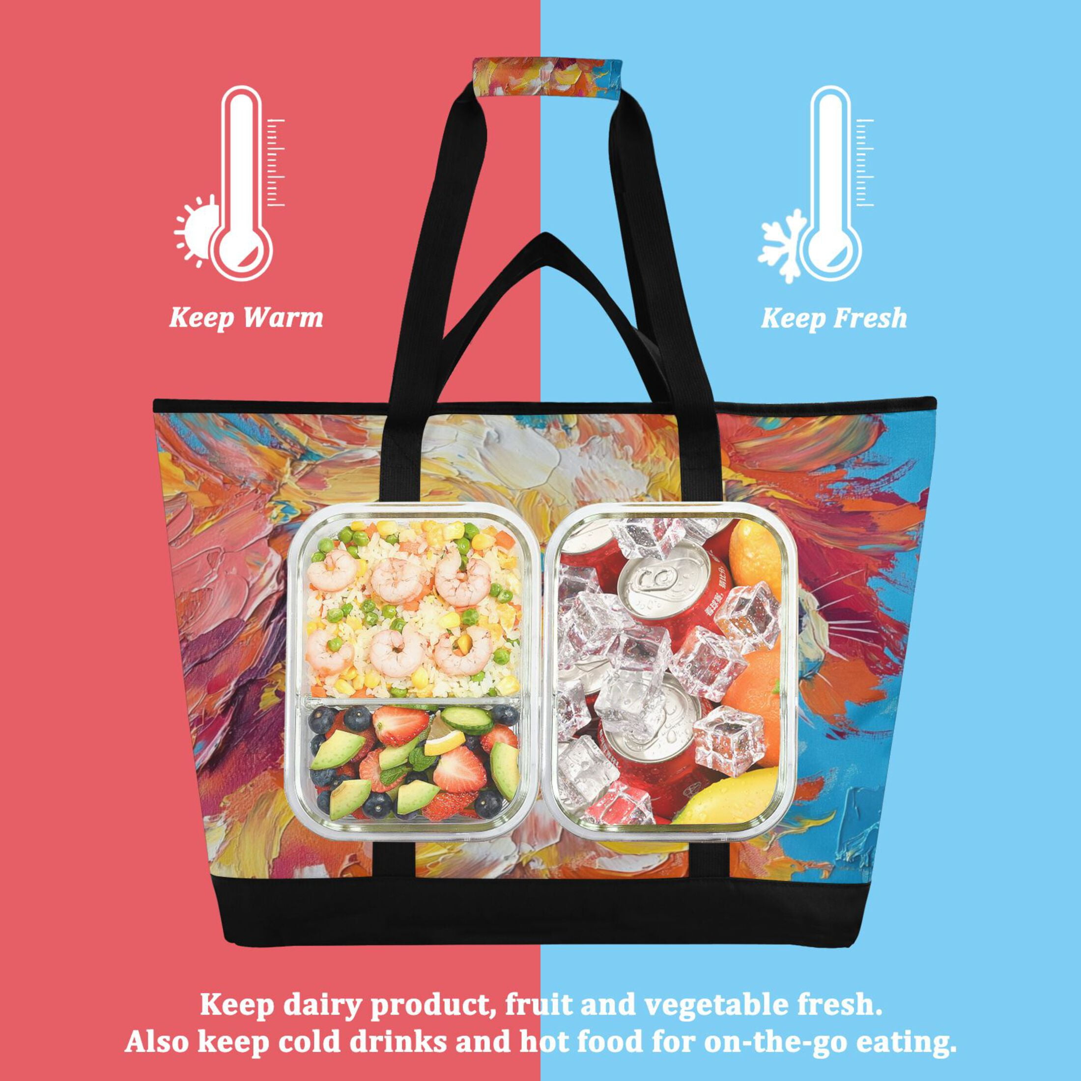 Large Hand-held Ice Pack Picnic Bag Insulation and Refrigeration Suitable for Shopping Picnics and Camping Rainbow Pretty Puppy