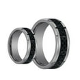 thumbnail image 1 of Matching Mens and Ladies Black Carbon Fiber Inlay Tungsten Carbide Wedding Band Ring Set, 1 of 5