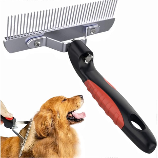 Dog Undercoat Rake Dog Rake Brush Long Toothed Grooming Rake Non-slip Handle - Dog Grooming Brush Compatible with Long-haired Pets