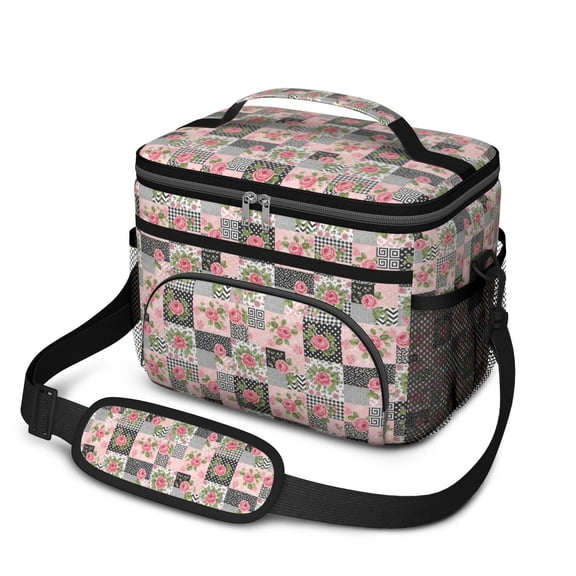 Lunch Box Pioneer Flower Floral Print Pattern Insulated Lunch Bag for Women Men,Medium Leakproof Lunchbox Cooler Bag Adjustable Strap,10 X 6.7 X 8 Inches