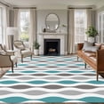 thumbnail image 2 of Cyan Turquoise Grey Large Area Rugs 5x8 ft Medieval Print Waves Geometric Washable Rug Non Slip Indoor Carpet Absorbent Floor Mat for Living Room Bedroom Dining Room, 2 of 9