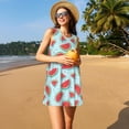 thumbnail image 3 of Wukai Watermelon Print Women's Sleeveless Dress, Loose Fit Casual Dress for Women, Comfortable Sleeveless Summer Dress, 3 of 7