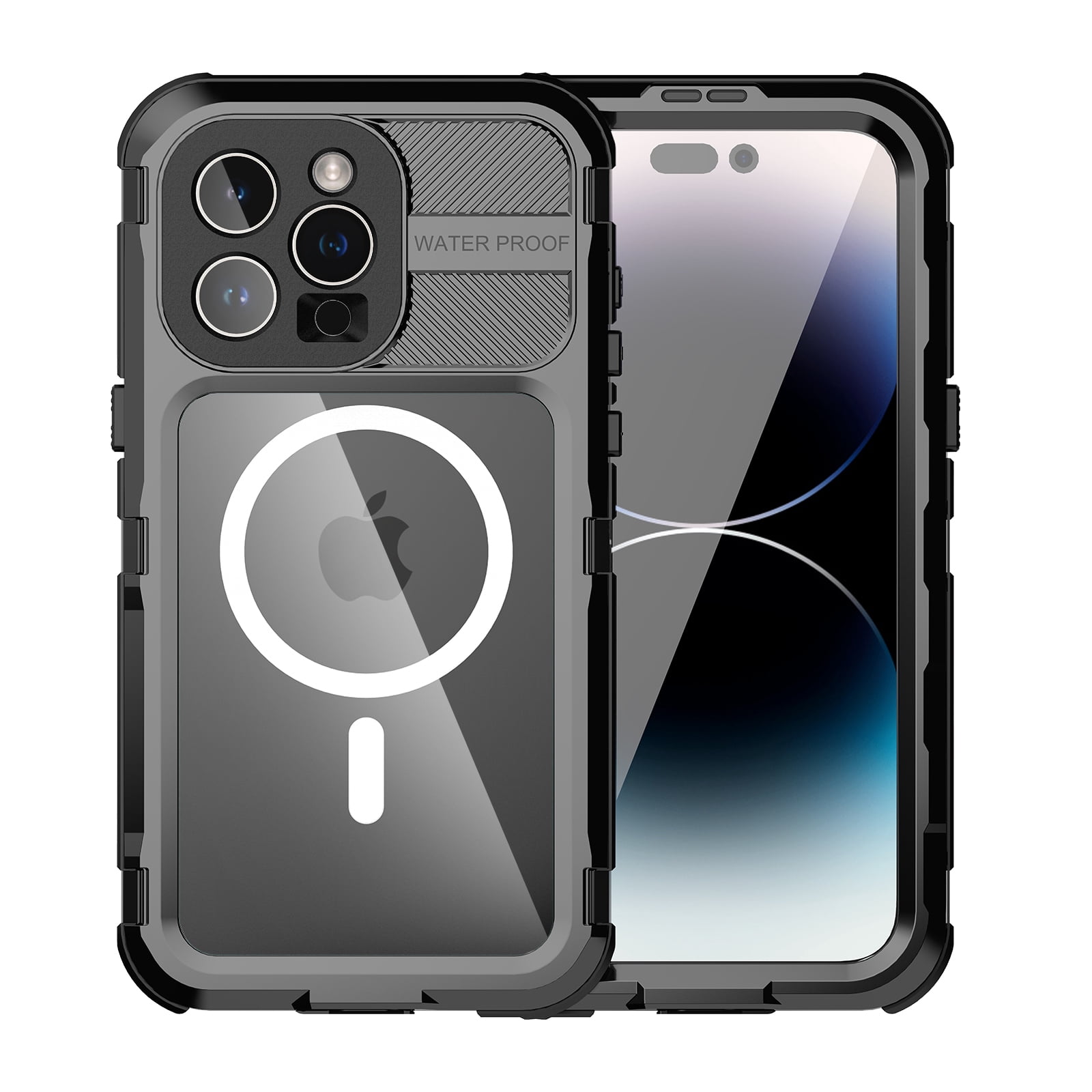 Allytech IP68 Waterproof Case with Screen Protector for iPhone 15 Pro Max, [Aluminum Alloy+PC+Silicone] Rugged Dustproof Shockproof Heavy Duty Protection Case Compatible with MagSafe - Black