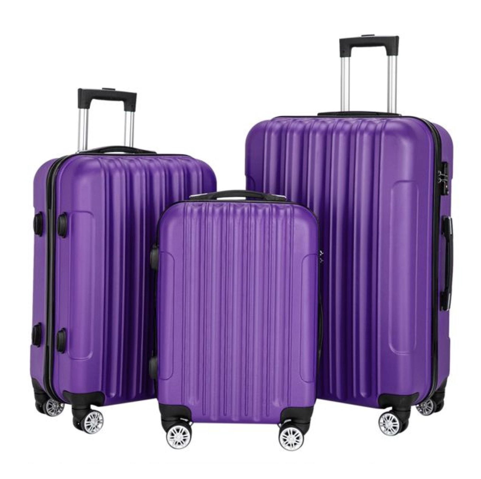 3-in-1 Luggage Set Large Capacity Spinner Suitcase, Travel Rolling Suitcases with TSA Lock, Lightweight Hardshell Carry On Luggage - Purple