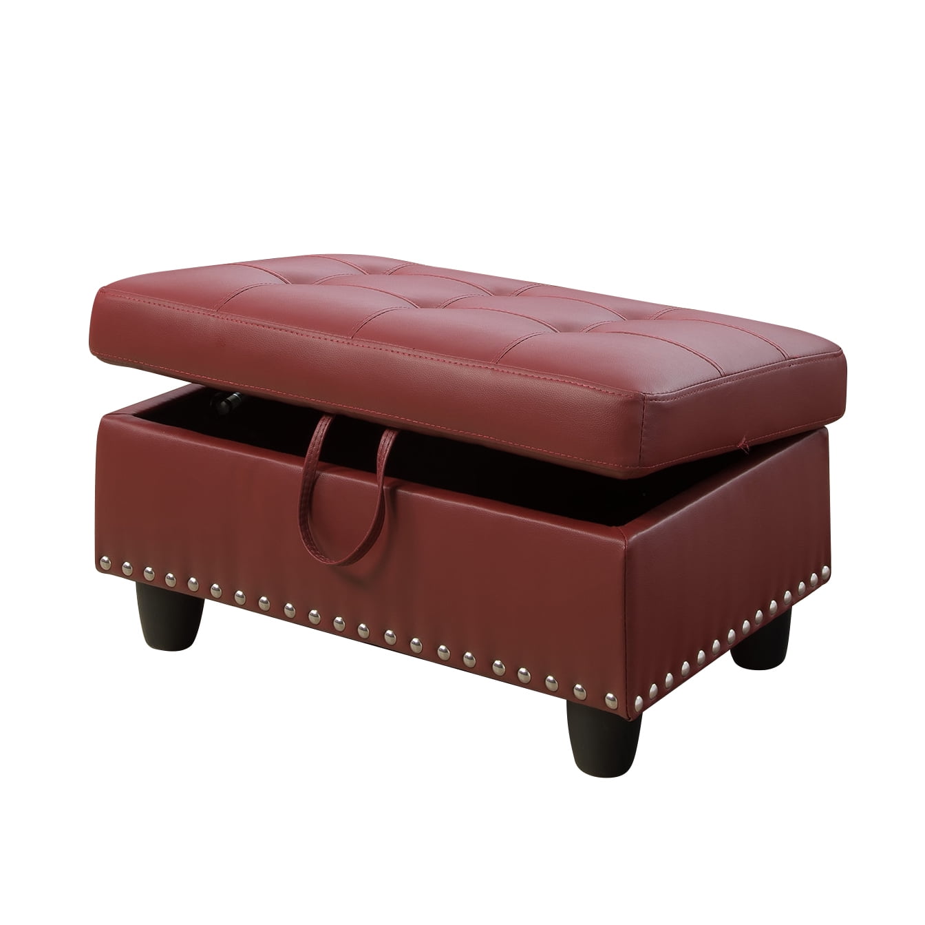MAYEERTY Faux Leather Ottoman with Storage for Modular Sectional Sofa, Red