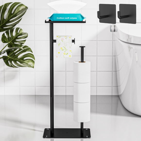 GALASALA Porta Rollos Papel de Baño de Pie, Porta Papel de Baño de Acero Inoxidable, Soporte Portarollos Papels Higienico con Base Antideslizante, para 4 Rollos de Repuesto y 2 G