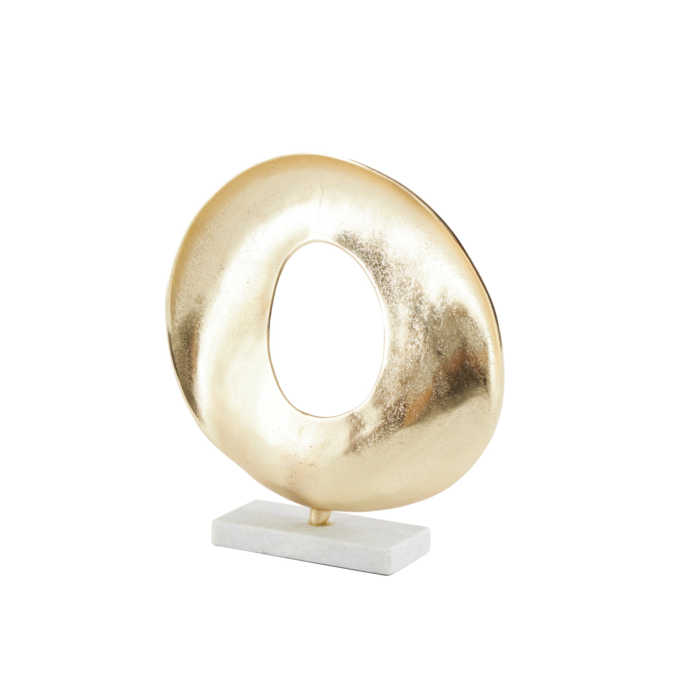 15" x 17" Gold Aluminum Metal Abstract Ring Geometric Sculpture with White Marble Base, by DecMode