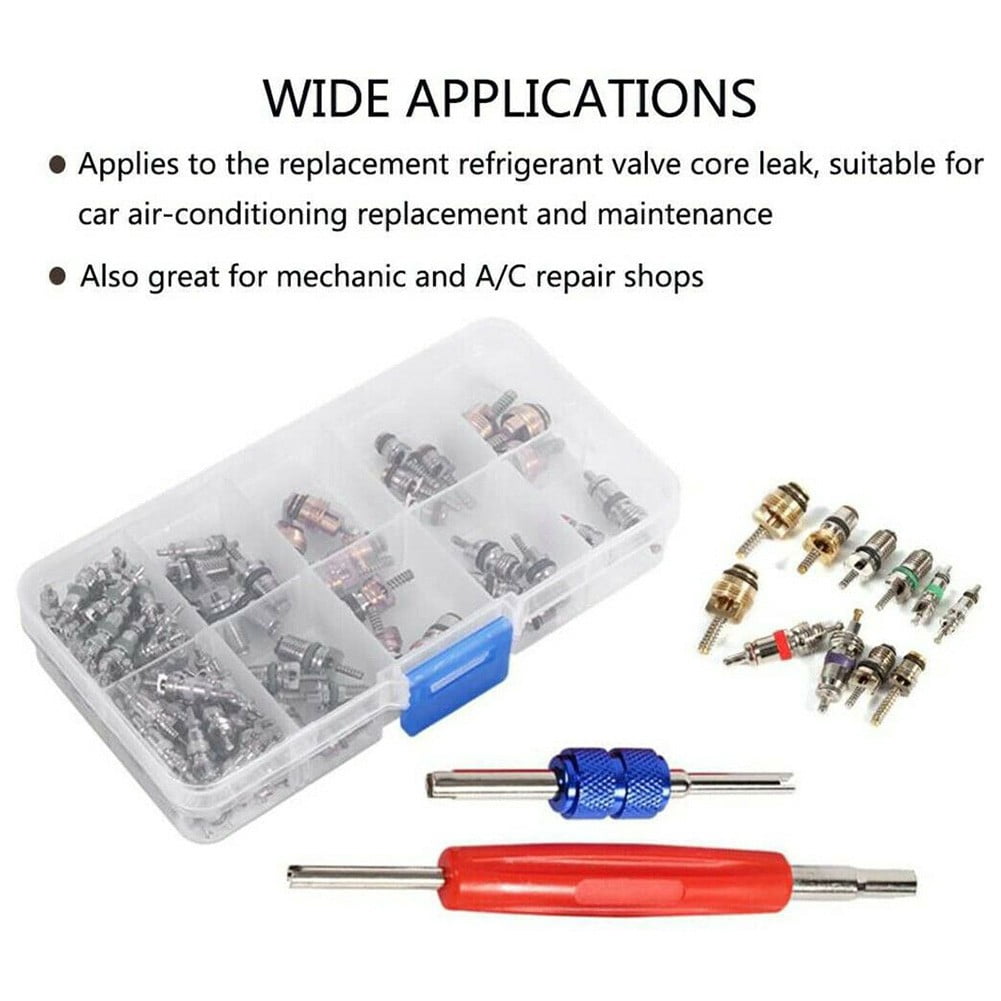 102X R134A Car A/C Air Conditioning Valve Cores Auto Air Con Tool Kit 1/4" 5/16"