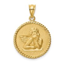 14K Yellow Gold Brushed Angel Pendant