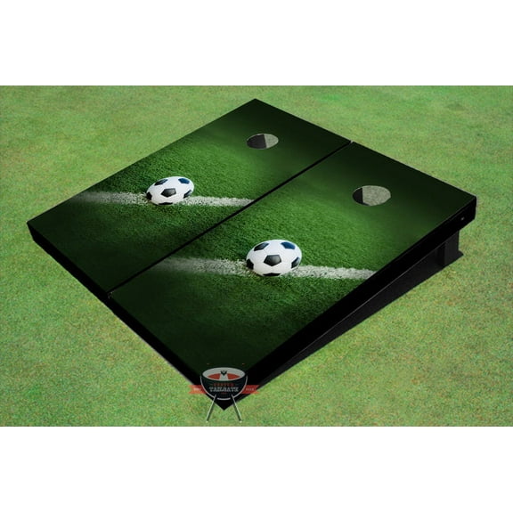 Soccer Ball On Field Themed Cornhole Boards