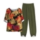 thumbnail image 2 of ICHUANYI ClearanceWomen's Summer Printed Short Sleeve Half Sleeve Round Neck Cropped Top + Casual Pants Suit Set Two Piece Lounge Set(Army Green, S) ICHUANYI WER20232080505285, 2 of 5