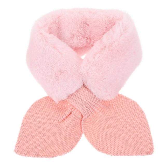Shisuyan 1 Pc Children Winter Scarf Pink Faux Rabbit Fur Simple Style Warmth Neck Protection for Kids 28.3*3.9*0.6in