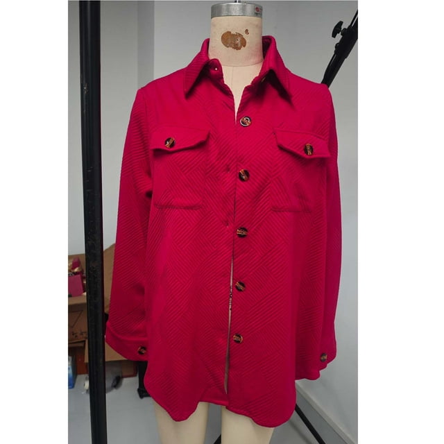 HongQid Womens Shacket Blouses Button Down Shirts Pocket Long Sleeves Tops Jacket Coats