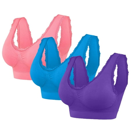 Tao Tao Tshirt Bras for Women High Support Seamless Bralettes Lace Push Up Bra No Underwire Ultra Thin Cotton Bras 3PCS Purple 2XL